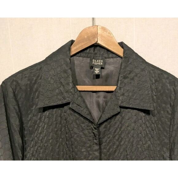 Eileen Fisher Vintage 90s Peacoat sz small textured black trench coat - Picture 2 of 4